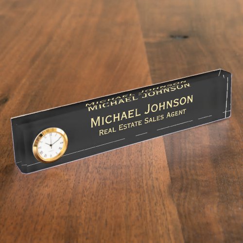 Modern Classy Black Gold Business Office Title DIY Desk Name Plate