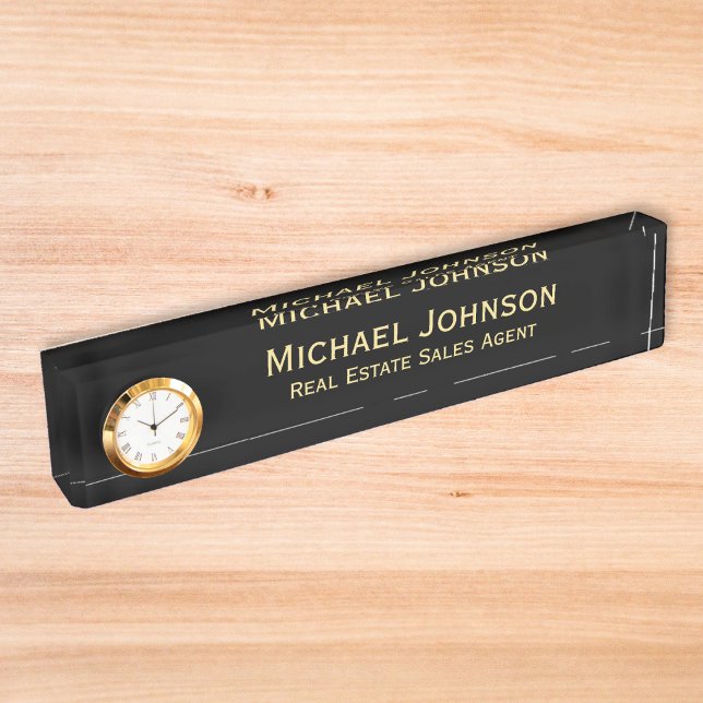 Modern Classy Black Gold Business Office Title DIY Desk Name Plate (Modern Classy Black Gold Business Office Title DIY Desk Name Plate)
