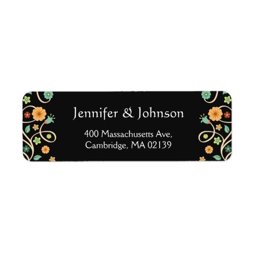 Modern Classy Black Swirl Floral Stylish RSVP Label