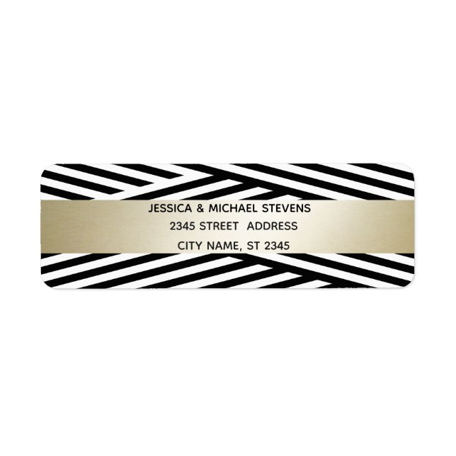 Modern classy  black/white gold stripe geometrical label (Front)