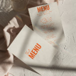 Modern Classy Bright Whimsical Fun Wedding Menu<br><div class="desc">A colorful retro funky modern bright  wedding dinner menu. Which features chic template design of boho vintage creamy background and orange typography and hand written menu in orange. Perfect and matching with the whole suite.</div>