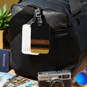 Modern Classy Brown Gold Black Luggage Tag