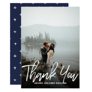 Modern classy Brushed Photo WEDDING THANK YOU Card
