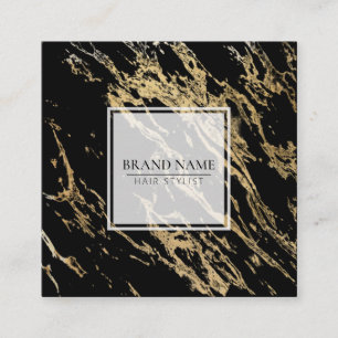 modern classy chic black gold marble square business card