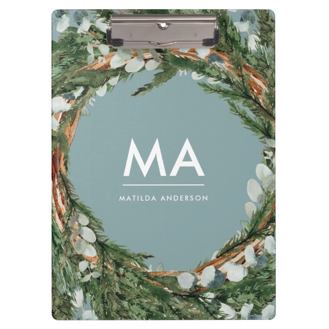 Modern classy elegant eucalyptus botanical wreath clipboard (Front)