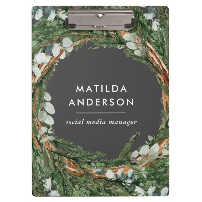 Modern classy elegant eucalyptus botanical wreath clipboard (Front)