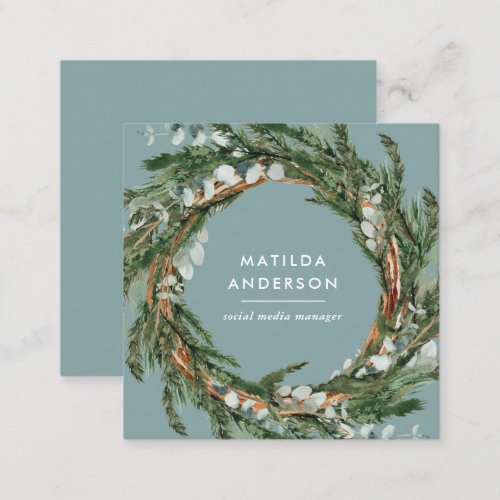 Modern classy elegant eucalyptus botanical wreath square business card