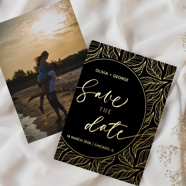 Modern Classy Elegant Leaves Photo Save the Date Foil Invitation (Creator Uploaded)