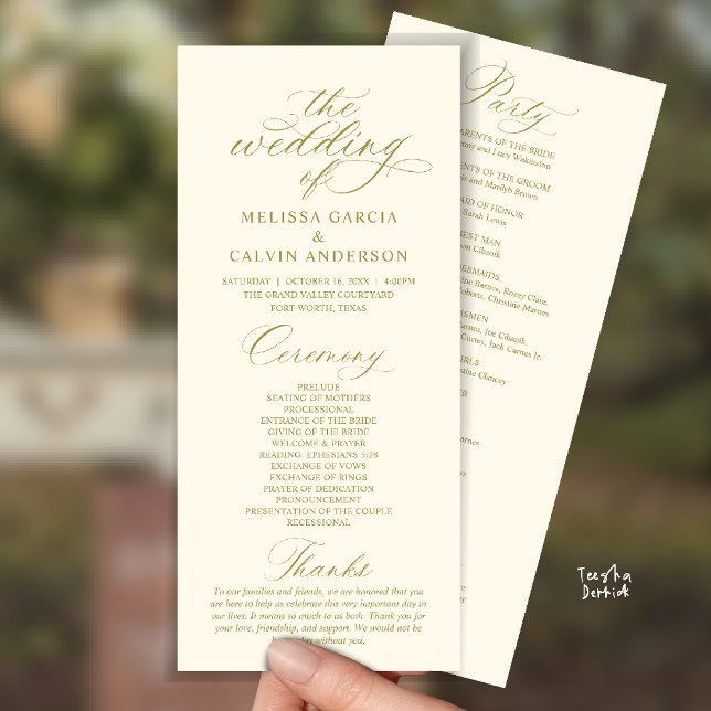 Modern Classy Elegant Wedding Ceremony Program (Modern Classy Elegant Romantic Wedding Ceremony Program Card in yellow gold)