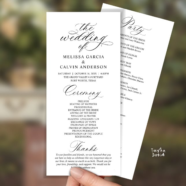 Modern Classy Elegant Wedding Ceremony Program (Modern Classy Elegant Romantic Wedding Ceremony Program Card in Black and white)