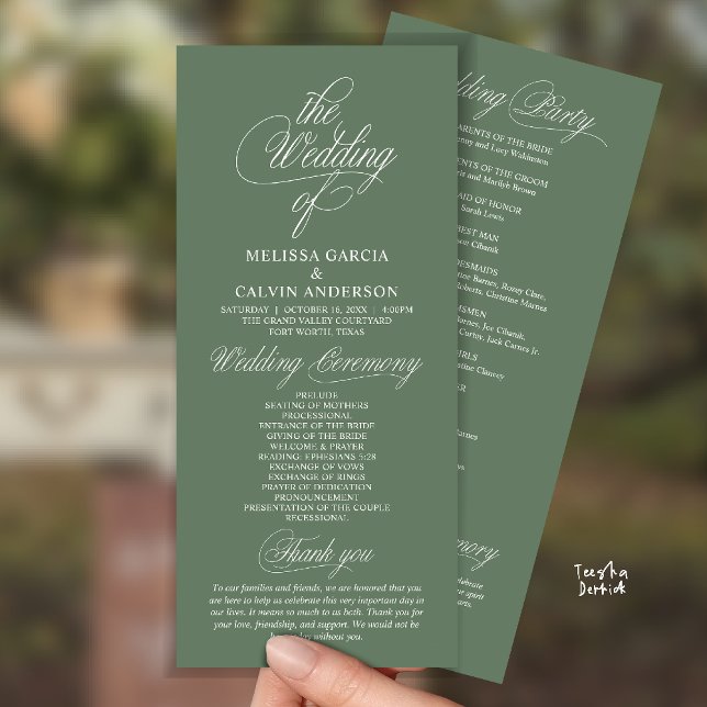 Modern Classy Elegant Wedding Ceremony Program (Modern Classy Elegant Wedding Ceremony Program Card in Sage Green)