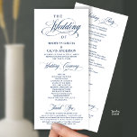 Modern Classy Elegant Wedding Ceremony Program<br><div class="desc">Modern Elegant Classy,  Wedding Ceremony Program in 4x9 inches (long) card,  navy blue theme.
 It is designed with scroll accent that can be personalised with custom/ personalised text for your bridal party,  ceremony details,  memorial notes and thank you message.</div>