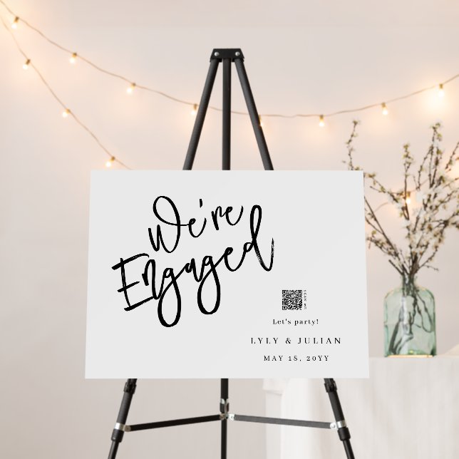 Modern Classy Engagement Party QR Welcome Sign (In Situ (Stand))