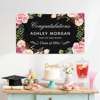 Modern Classy Floral Congrats Graduation Party Banner