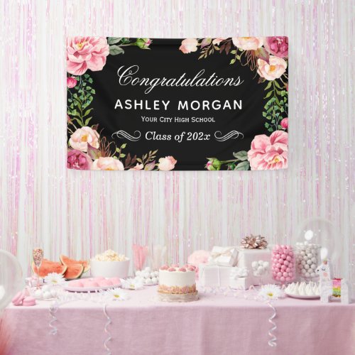 Modern Classy Floral Congrats Graduation Party Banner