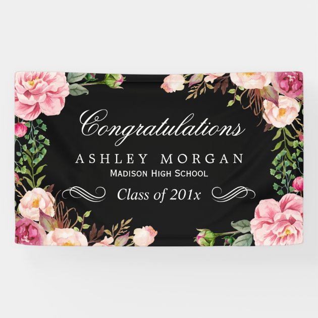 Modern Classy Floral Congrats Graduation Party Banner