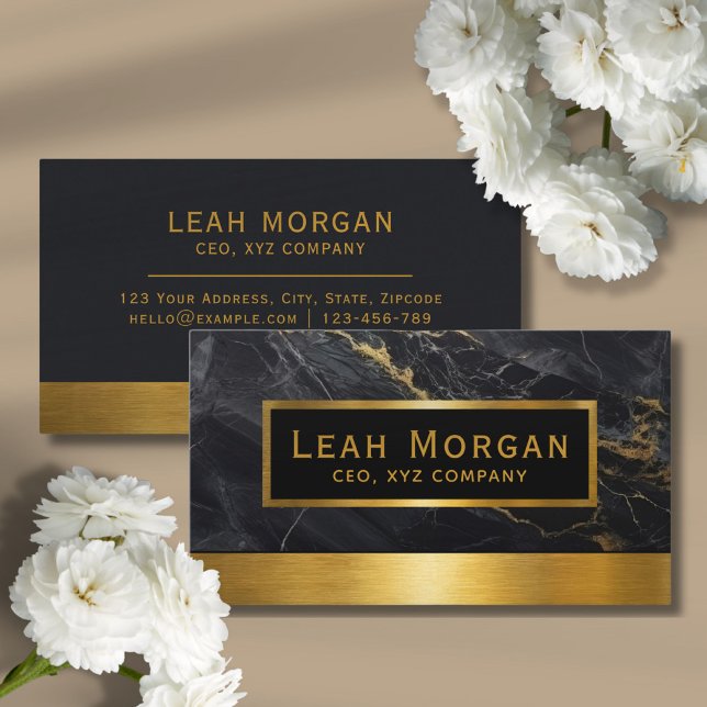 Modern Classy Gold and Black Marble Professional Business Card (luxury gold business card)