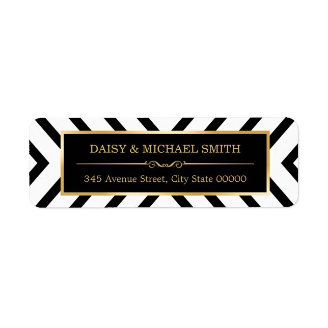 Modern Classy Gold Black White Line Pattern Label (Front)
