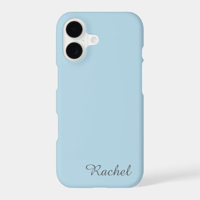 Modern Classy Light Blue Personalized Name iPhone Case (Back)