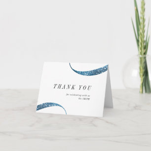 Modern classy minimalist faux blue glitter letterpress thank you card