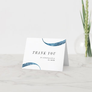 Modern classy minimalist faux blue glitter thank you card