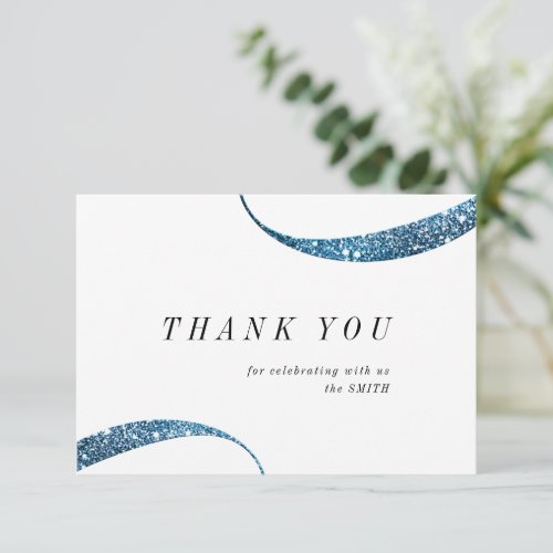 Modern classy minimalist faux blue glitter thank you card