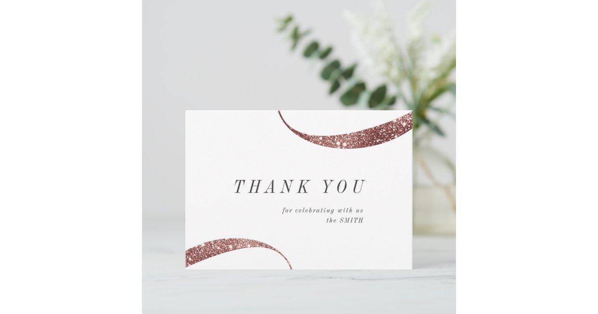 Modern classy minimalist rose gold glitter thank you card | Zazzle