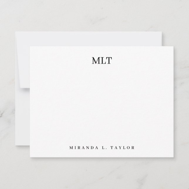 Modern Classy Monogram Initals Personalized Name  Note Card (Front)