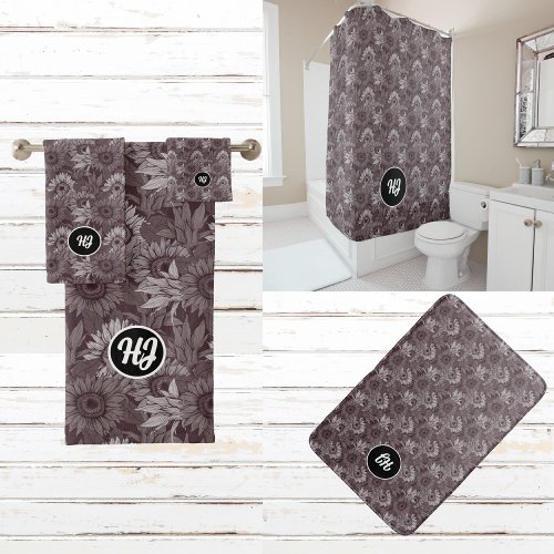 MODERN CLASSY MONOGRAMMED BLACK AND WHITE SHOWER CURTAIN