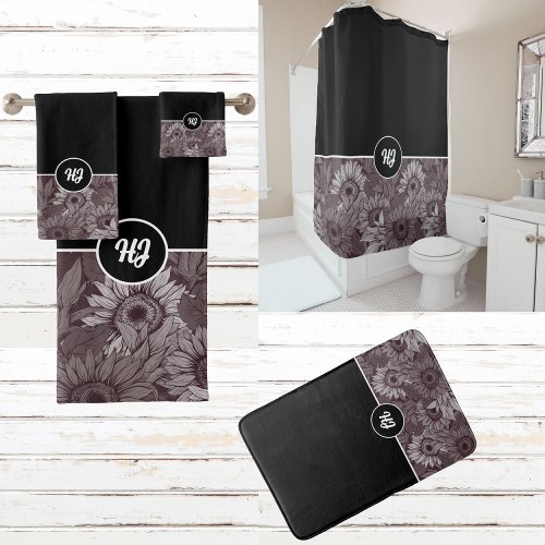 MODERN CLASSY MONOGRAMMED BLACK AND WHITE SHOWER CURTAIN