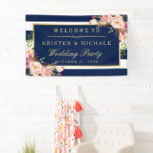 Modern Classy Navy Blue Floral Wedding Party Banner (Insitu)