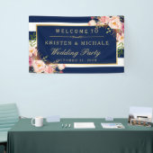 Modern Classy Navy Blue Floral Wedding Party Banner (Tradeshow)