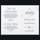 Modern Classy Navy Blue, Foldable Wedding Program<br><div class="desc">This is the foldable wedding ceremony program card, in classic Elegant Classy Navy Blue themed. It is designed with scroll accent that can be personalised with custom/ personalised text for your bridal party, ceremony details, memorial notes and thank you message. ** Note: these text weight paper programs arrive flat and...</div>