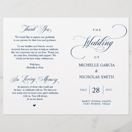 Modern Classy Navy Blue Foldable Wedding Program