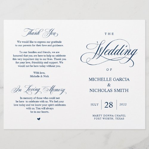 Modern Classy Navy Blue Foldable Wedding Program