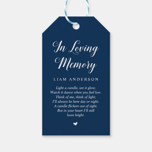 Modern Classy Navy Blue Funeral Memorial Service Gift Tags