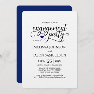 Modern Classy Navy Blue Heart Engagement Party Invitation