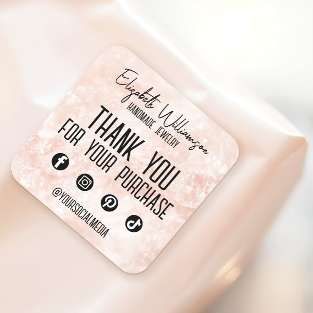 Modern Classy Pink Rose Quartz Thank You Business Square Sticker (Creator Uploaded)