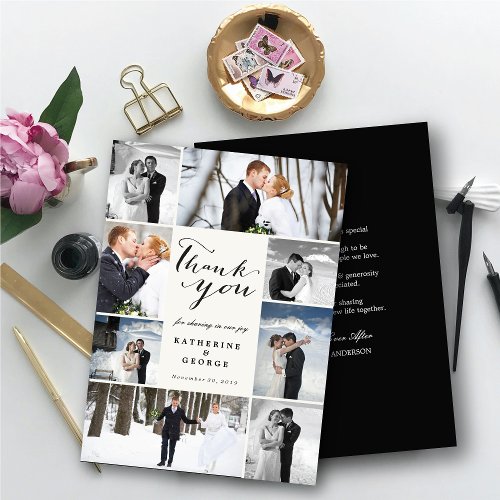 Modern Classy Script 8 Multi Photo Stylish Wedding Thank You Card