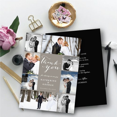 Modern Classy Script 8 Multi Photo Stylish Wedding Thank You Card