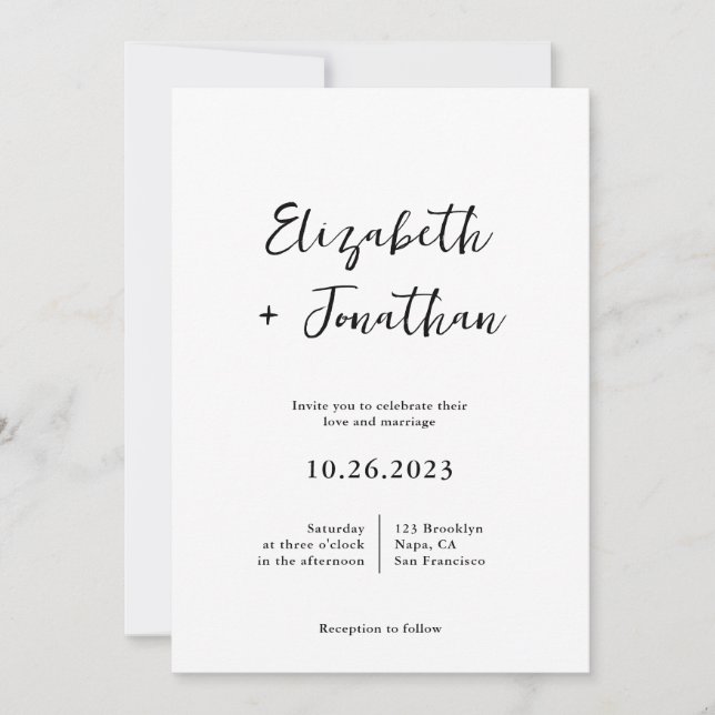 Modern Classy Script Photo Simple Wedding Invitation (Front)
