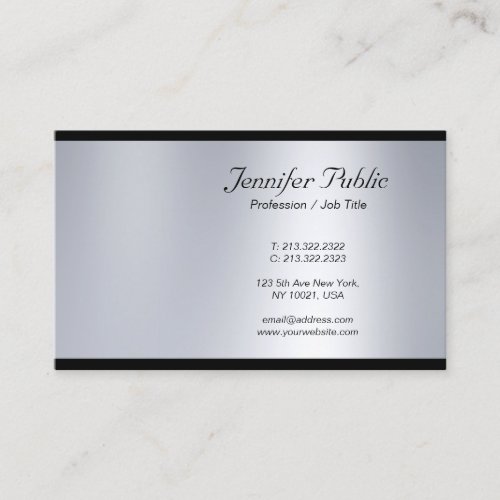 Modern Classy Script Silver Professional Luxe Chic Business Card