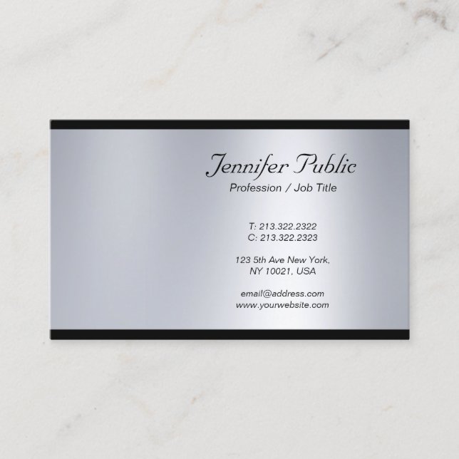Modern Classy Script Silver Professional Luxe Chic Business Card (Front)