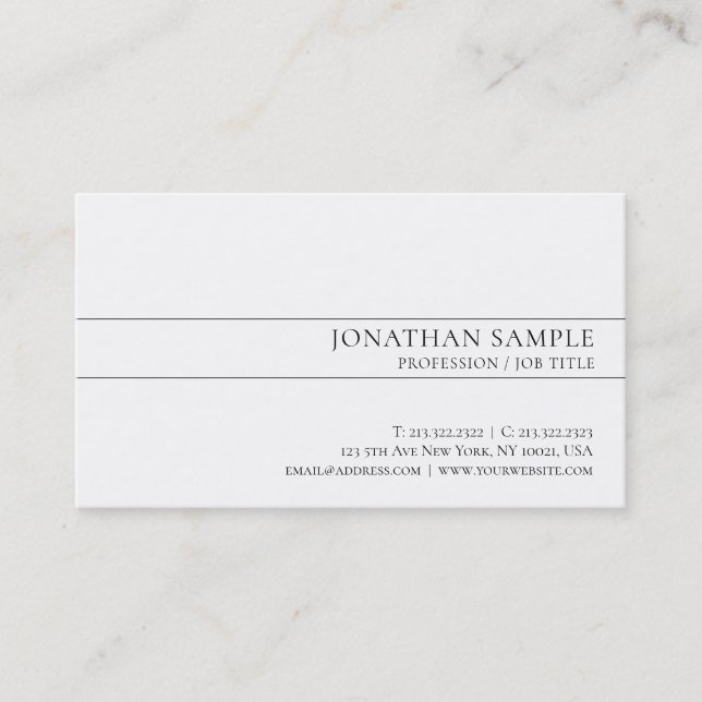 Modern Classy Sleek Design White Plain Trending Business Card (Front)