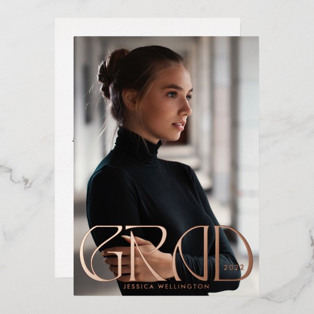 Modern Classy Tyopgraphy Graduate Photo 2023 Foil Invitation (Front/Back)