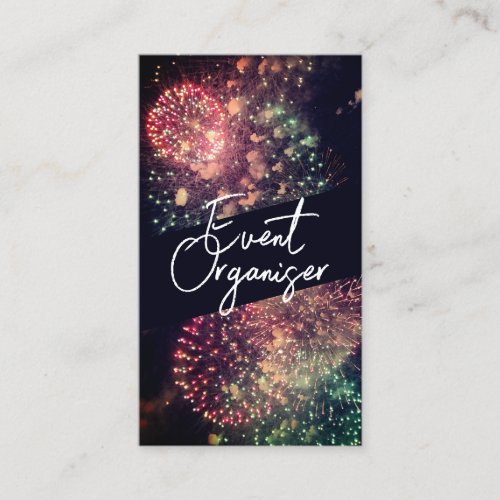 Modern Classy Typography Custom QR Code Fireworks  Business Card