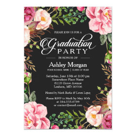Modern Classy Typography Floral Graduation Party Card