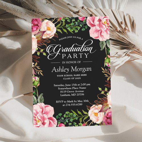 Modern Classy Typography Floral Graduation Party Card