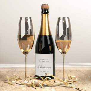 Modern classy typography Mr and Mrs wedding Sparkling Wine Label