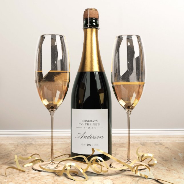 Modern classy typography Mr and Mrs wedding Sparkling Wine Label (Creator Uploaded)